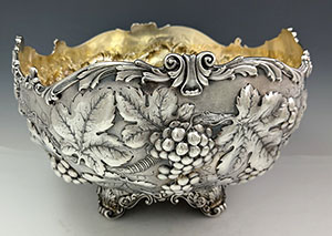 Large antique sterling silver punch bowl by Gorham with grapes and vines